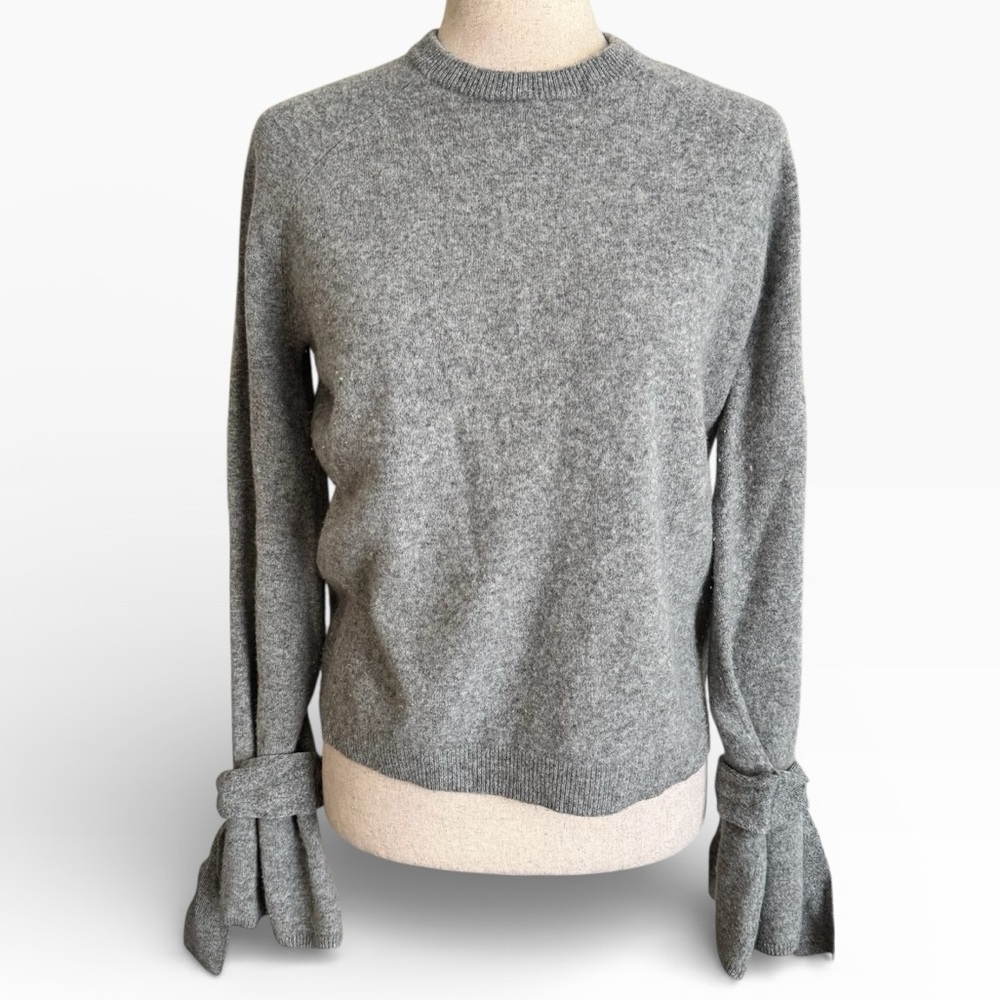 Brown Allan Merino Wool Gray Crew Neck Tie Wrist Sweater